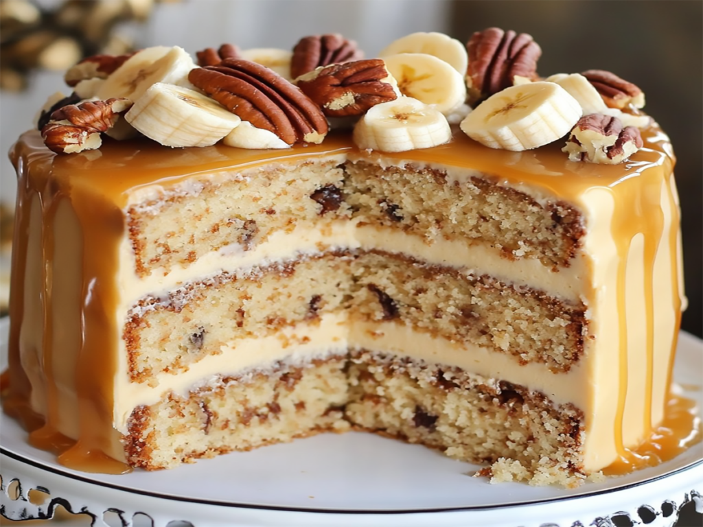 Banana Pecan Caramel Layer Cake Recipe