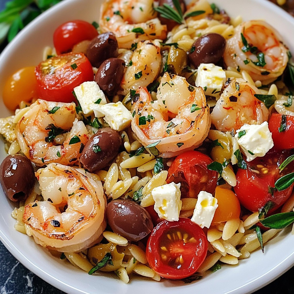 Greek Shrimp Orzo with Feta, Olives, and Tomatoes
