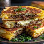 Potato Pancakes with Savory Beef and Cheese