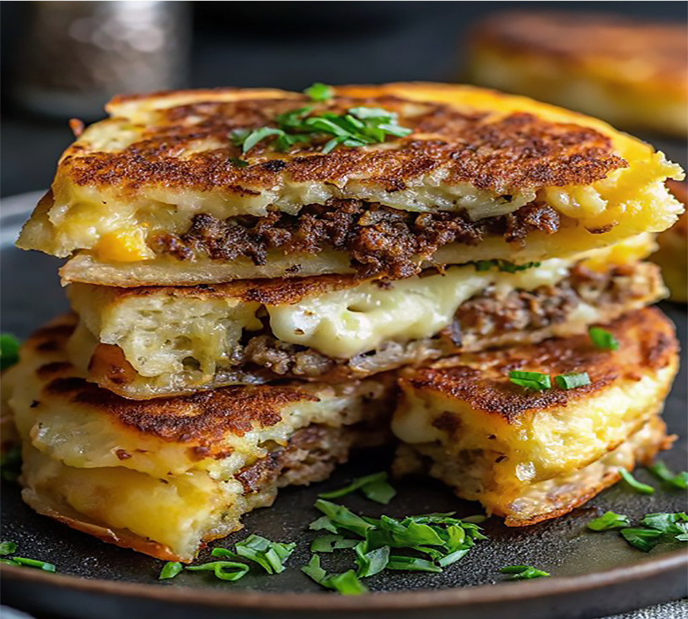 Potato Pancakes with Savory Beef and Cheese