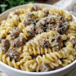 Beef and Rotini in Creamy Garlic Parmesan Sauce
