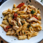 marry me chicken pasta with basil garnish