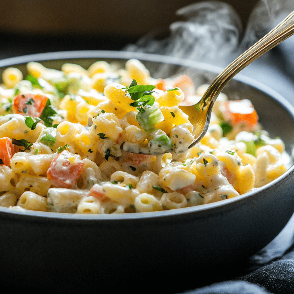 Serving Big Mac pasta salad with a large spoon