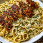 Creamy Garlic Parmesan Chicken Linguine with Mozzarella Garlic Sauce
