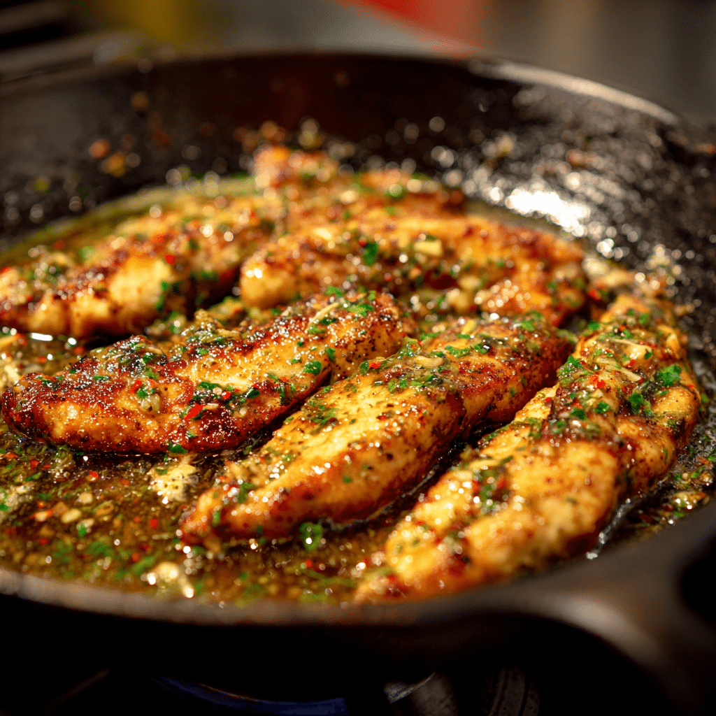 Garlic butter chicken strips for linguine