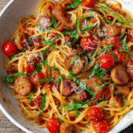 One-pan sausage tomato spaghetti